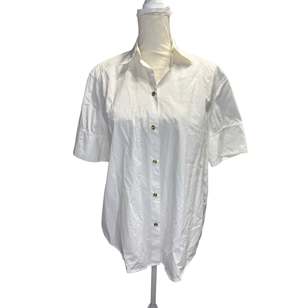 Women's Acne Studios Oversized White Short Sleeve Button Down Shirt